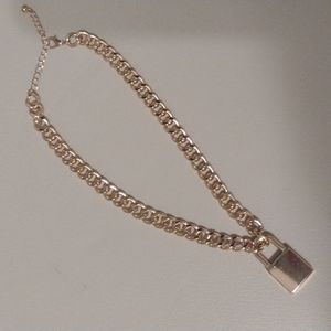 Shein Gold Tone Lock Necklace 16"-18" Adjustable